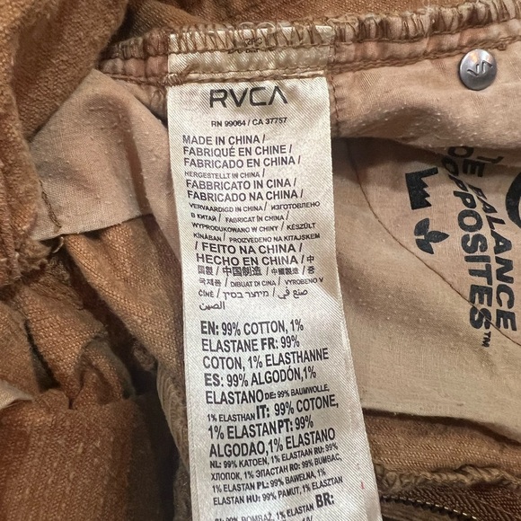 Rvca Corduroy Pants Cords Dagger Boyfriend Fit Mustard Trouser Skate Fall Crop - Picture 13 of 13